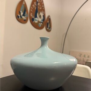 Midcentury Ceramic Vase- Seafoam Blue- 10 in